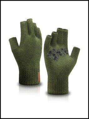 Merino Wool Fingerless Gloves Anti-Slip Knit Half Finger
